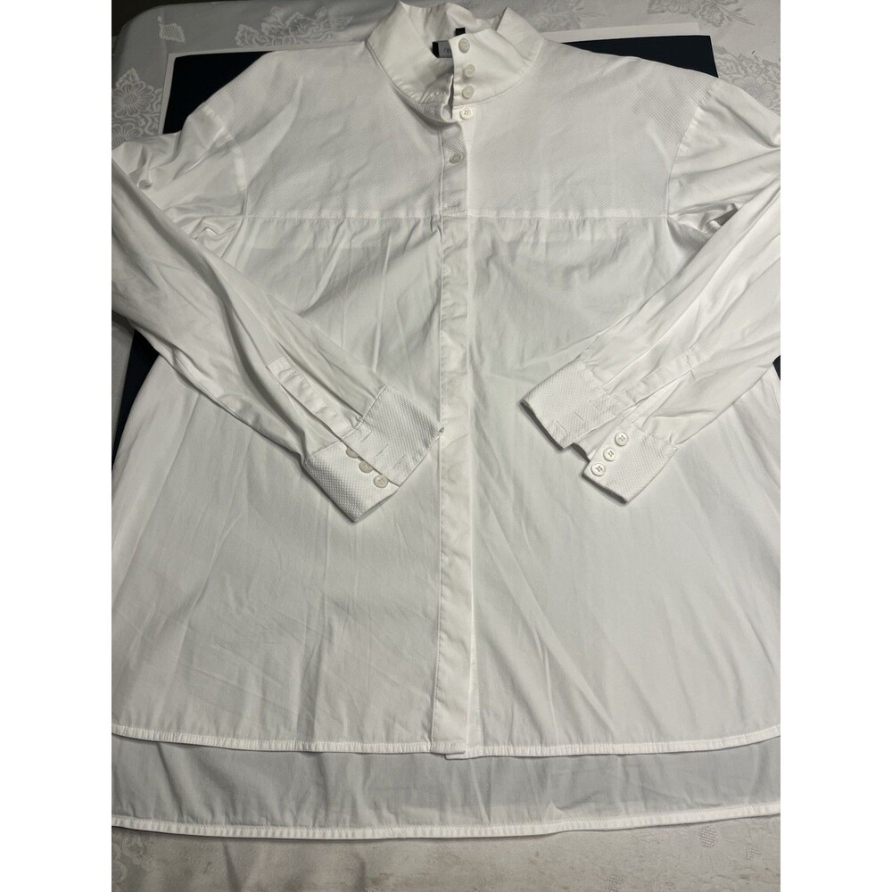 Lafayette 148 White Button Down HiLo Hem Tunic Blouse Sz M